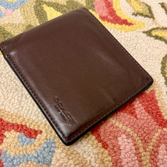 COACH Unisex Dark Brown Pebbled- Textured Leather Bifold Compact Wallet - Picture 4 of 16